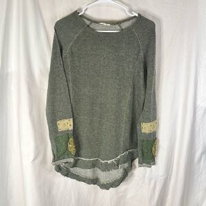 Mystree Woman’s Olive Green Textured Long Sleeve Sweater with Patch Details